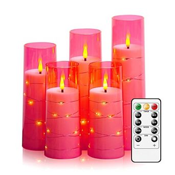 LED Candles with Timer 5 Pack Flickering Flameless Pillar Candles Embedded String Lights for Decor