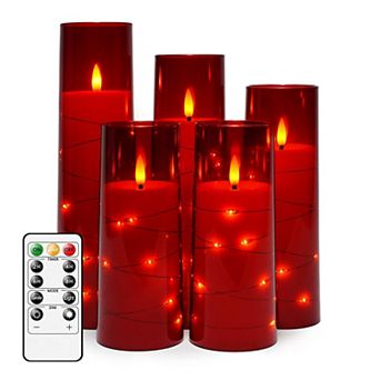 LED Candles with Timer 5 Pack Flickering Flameless Pillar Candles Embedded String Lights for Decor