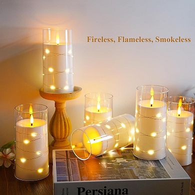 LED Flickering Candles with Remote Timer 6pcs Battery Operated Embedded String Lights 3x6 Inch