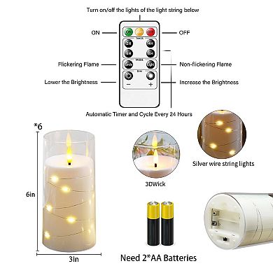 LED Flickering Candles with Remote Timer 6pcs Battery Operated Embedded String Lights 3x6 Inch