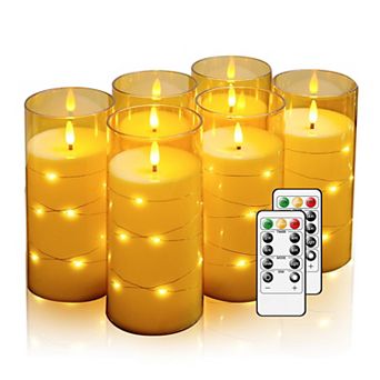 LED Flickering Candles with Remote Timer 6 pc Battery Operated Embedded String Lights 3x6 Inch