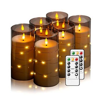 LED Flickering Candles with Remote Timer 6 pc Battery Operated Embedded String Lights 3x6 Inch