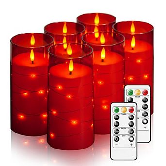 LED Flickering Candles with Remote Timer 6 pc Battery Operated Embedded String Lights 3x6 Inch