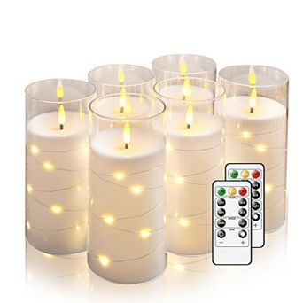 LED Flickering Candles with Remote Timer 6 pc Battery Operated Embedded String Lights 3x6 Inch