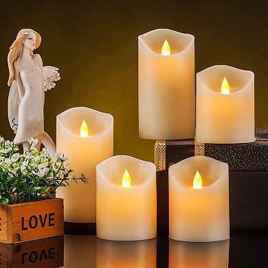 5 LED Flickering Flameless Candles Real Wax Pillar 3"x4"/6" with Remote Timer