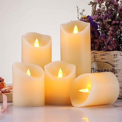 5 LED Flickering Flameless Candles Real Wax Pillar 3"x4"/6" with Remote Timer