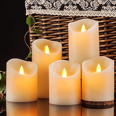 5 LED Flickering Flameless Candles Real Wax Pillar 3"x4"/6" with Remote Timer