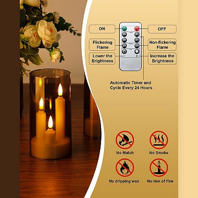 2 Pc LED 3-in-1 Taper Candles with Remote Timer 2.95" x 6" Flickering Battery Operated Pillar Lights