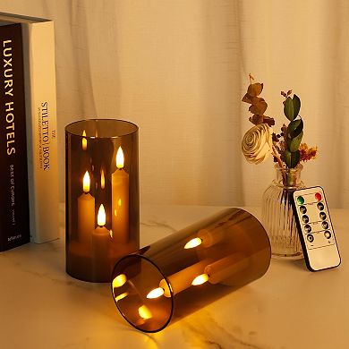 2 Pc LED 3-in-1 Taper Candles with Remote Timer 2.95" x 6" Flickering Battery Operated Pillar Lights