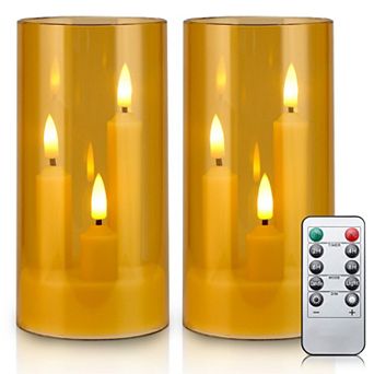 2 pc LED 3-in-1 Taper Candles with Remote Timer 2.95" x 6" Flickering Battery Operated Pillar Lights