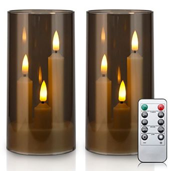 2 pc LED 3-in-1 Taper Candles with Remote Timer 2.95" x 6" Flickering Battery Operated Pillar Lights