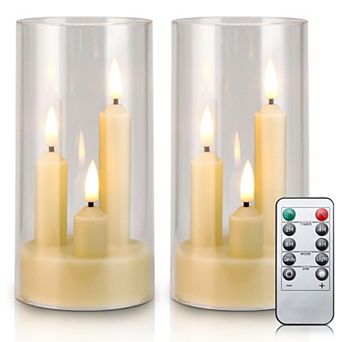 2 pc LED 3-in-1 Taper Candles with Remote Timer 2.95" x 6" Flickering Battery Operated Pillar Lights