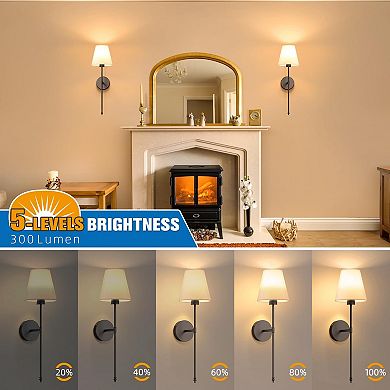 Rechargeable Wall Sconce Set of 2 Wireless Dimmable LED Lights with Remote Control 9 Colors