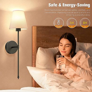 Rechargeable Wall Sconce Set of 2 Wireless Dimmable LED Lights with Remote Control 9 Colors