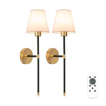 Rechargeable Wall Sconce Set of 2 Wireless Dimmable LED Lights with Remote Control 9 Colors