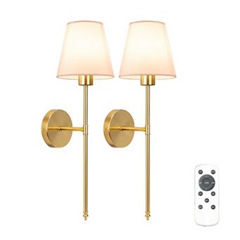 Rechargeable Wall Sconce Set of 2 Wireless Dimmable LED Lights with Remote Control 9 Colors