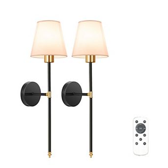 Rechargeable Wall Sconce Set of 2 Wireless Dimmable LED Lights with Remote Control 9 Colors