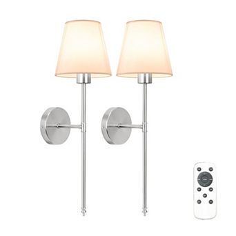Rechargeable Wall Sconce Set of 2 Wireless Dimmable LED Lights with Remote Control 9 Colors