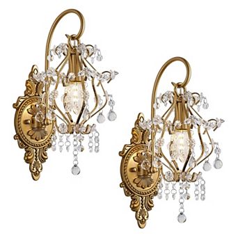 Crystal Wall Sconces Set of 2 Vintage Modern Hardwired Light Fixture Wall Lamp for Bedroom