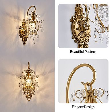 Crystal Wall Sconces Set of 2 Vintage Modern Hardwired Light Fixture Wall Lamp for Bedroom