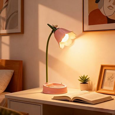 LED Desk Lamp Cordless Rechargeable Touch Dimmable Eye-Caring Adjustable Gooseneck Flower Design