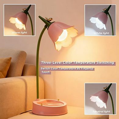 LED Desk Lamp Cordless Rechargeable Touch Dimmable Eye-Caring Adjustable Gooseneck Flower Design