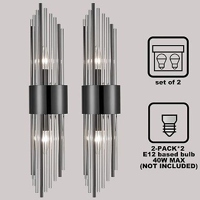 2-Light Modern Wall Sconce Titanium Metal Clear Glass Crystal Vanity Lighting Bedroom Bathroom
