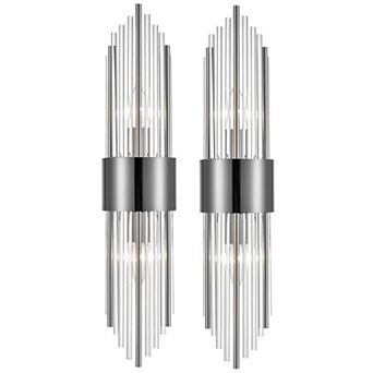 2-Light Modern Wall Sconce Titanium Metal Clear Glass Crystal Vanity Lighting Bedroom Bathroom