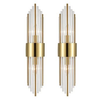 2-Light Modern Wall Sconce Titanium Metal Clear Glass Crystal Vanity Lighting Bedroom Bathroom