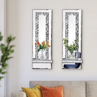 Crystal Crush Mirrored Candle Sconces Wall Holder Set of 2 Rectangle Stripe Art Deco Decor