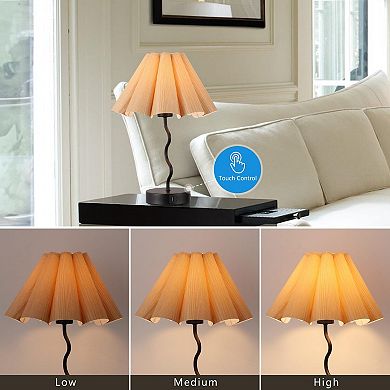Pleated Table Lamp Bedroom Bedside Nightstand Linen Lampshade Modern Home Office Decor