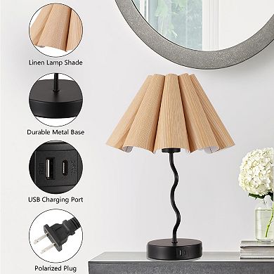 Pleated Table Lamp Bedroom Bedside Nightstand Linen Lampshade Modern Home Office Decor