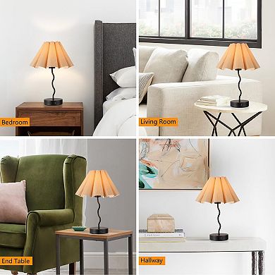 Pleated Table Lamp Bedroom Bedside Nightstand Linen Lampshade Modern Home Office Decor