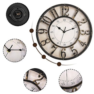 12 Inch Silent Non-Ticking Wall Clock Retro Decorative Quartz 3D Arabic Numeral for Home Office