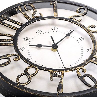 12 Inch Silent Non-Ticking Wall Clock Retro Decorative Quartz 3D Arabic Numeral for Home Office