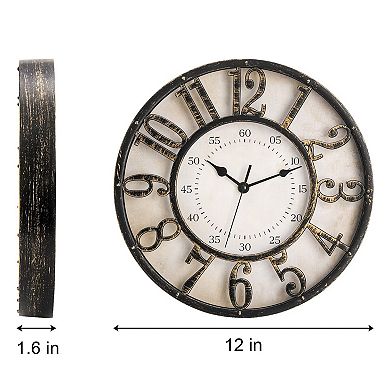 12 Inch Silent Non-Ticking Wall Clock Retro Decorative Quartz 3D Arabic Numeral for Home Office