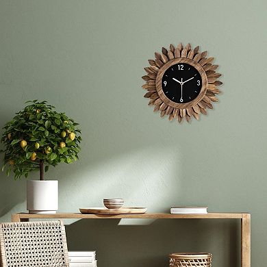 12 Inch Rustic Wood Wall Clock Silent Non-Ticking Boho Sunburst Decorative Farmhouse Clock