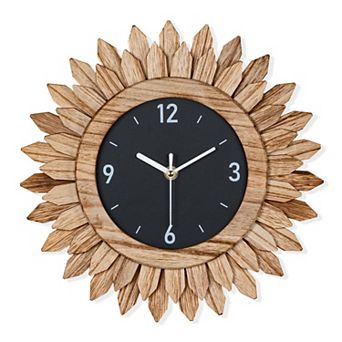 12 Inch Rustic Wood Wall Clock Silent Non-Ticking Boho Sunburst Decorative Farmhouse Clock