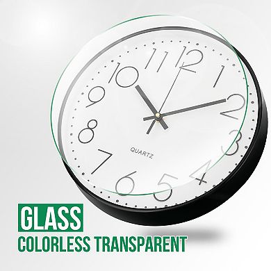 Wall Clock 12 Inch Silent Non-Ticking Quartz Modern Simple Round 3D Dial for Home Office Bedroom