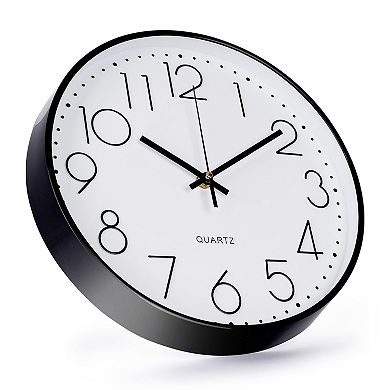 Wall Clock 12 Inch Silent Non-Ticking Quartz Modern Simple Round 3D Dial for Home Office Bedroom