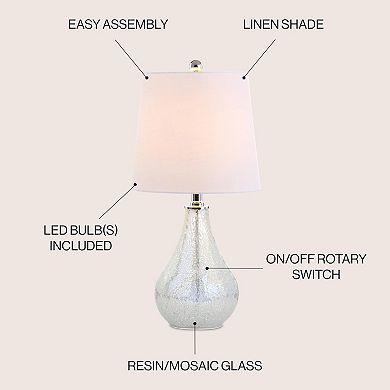 20.5" Mosaic Glass Table Lamp LED Bulb Included Linen Drum Shade Nightstand Light