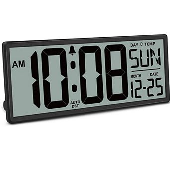 14.5'' Large Digital Wall Clock Battery Operated with Temperature Date Auto DST