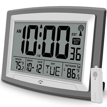 Atomic Clock Indoor Outdoor Temperature 12.5 Inch Digital Wall Desk Clock Self-Setting Large Display