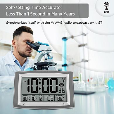 Atomic Clock Indoor Outdoor Temperature 12.5 Inch Digital Wall Desk Clock Self-Setting Large Display