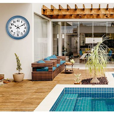 12 Inch Retro Waterproof Wall Clock with Thermometer Silent Quartz Indoor Outdoor Kitchen Patio Bath