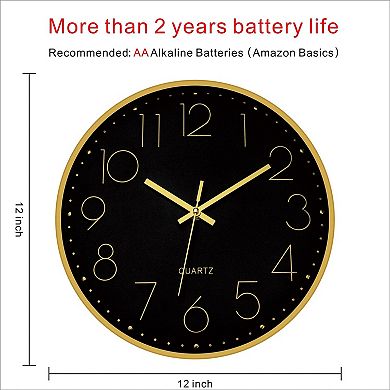 Wall Clock 12 Inch Silent Non-ticking Quartz Modern For Living Room Kitchen Bedroom Office