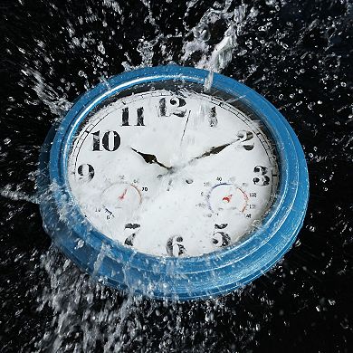 13 Inch Waterproof Outdoor Clock with Hygrometer Large Numbers Silent