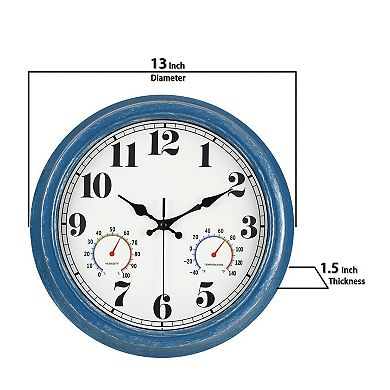 13 Inch Waterproof Outdoor Clock with Hygrometer Large Numbers Silent