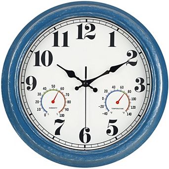 13 Inch Waterproof Outdoor Clock with Hygrometer Large Numbers Silent