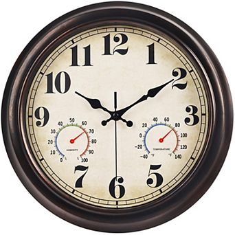 13 Inch Waterproof Outdoor Clock with Hygrometer Large Numbers Silent